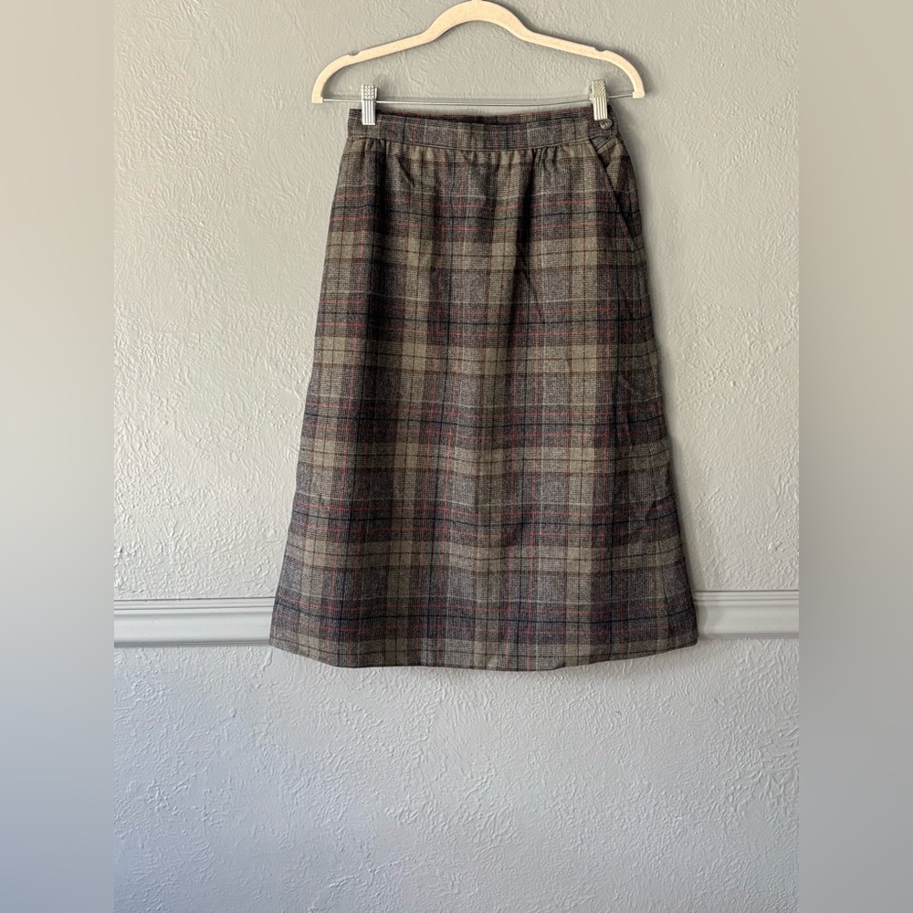 Pendleton Plaid Skirt in Brown and Gray